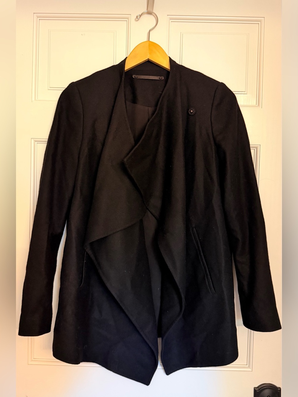 AllSaints Black Draped Open-Front Coat